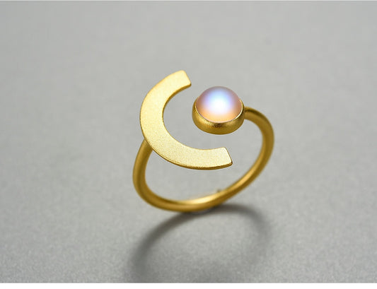 18K Gold Moonstone Ring with Stone. Sterling Silver