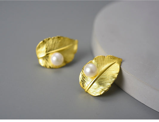18K Gold Leaf  Stud Earrings