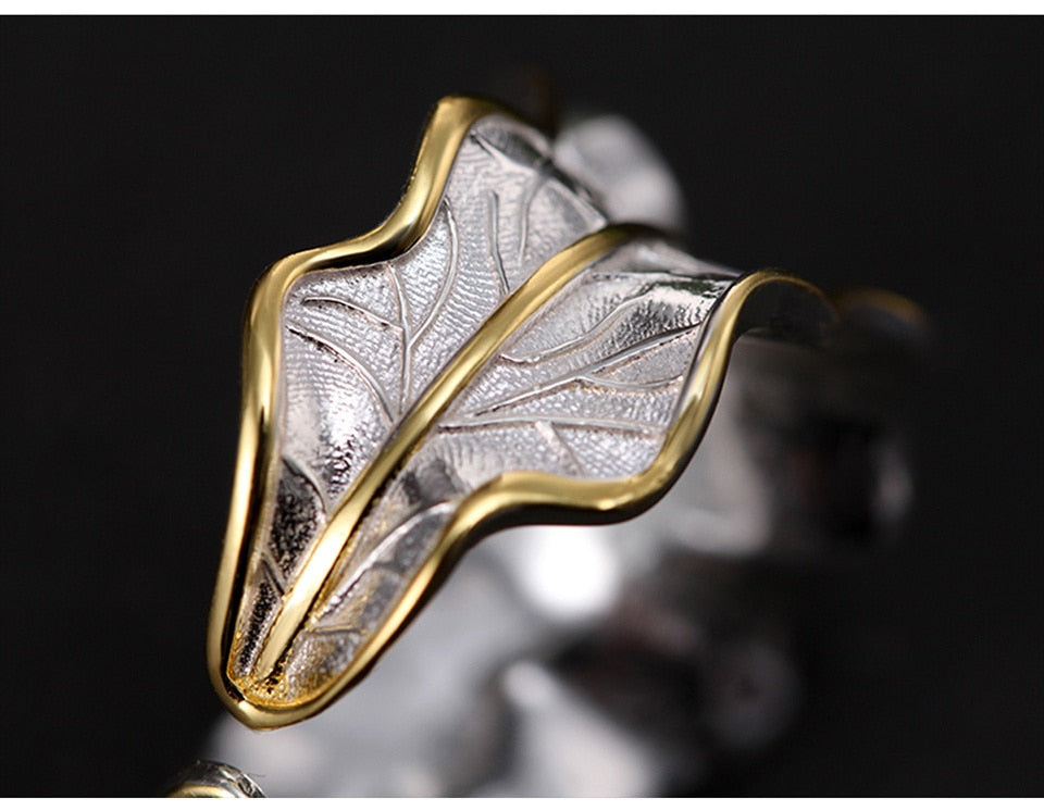 Sterling Silver Tourmaline Gemstone Adjustable Peony Leaf Ring