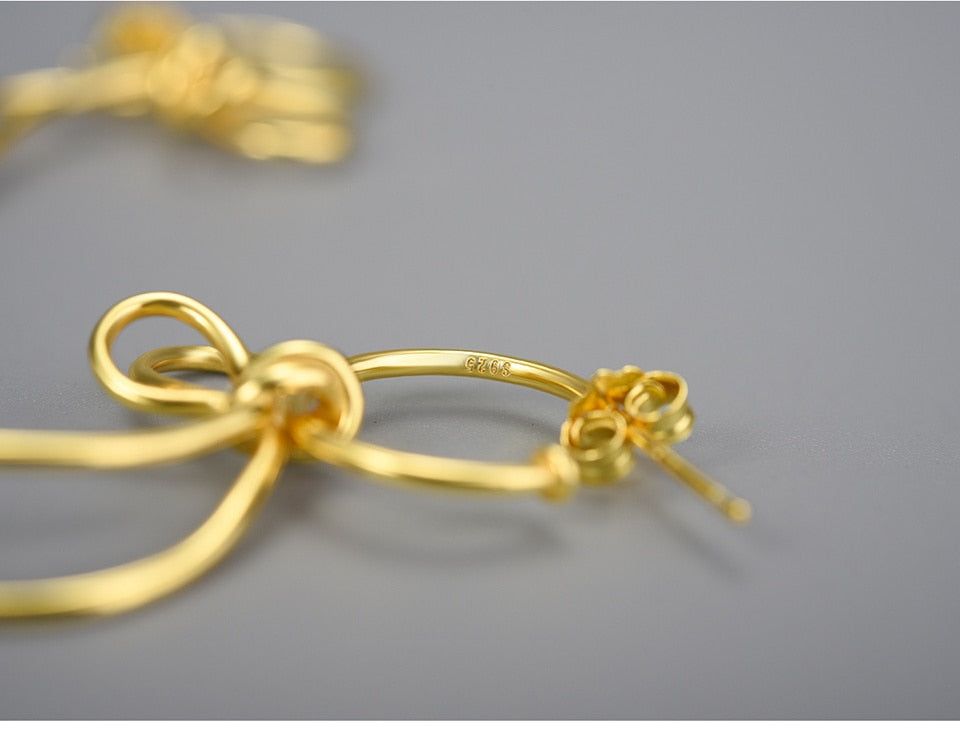 18K Gold Knot Long Tassel Dangle Earrings