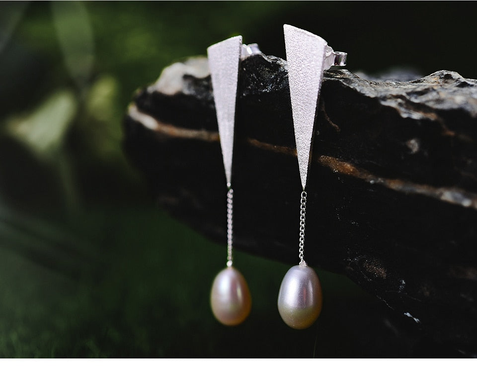 Sterling Silver Natural Pearl Water Drop Dangle Earrings