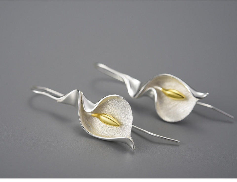 18K Gold Calla Lily Dangle Earrings