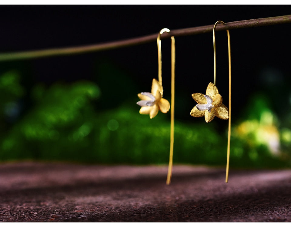 Sterling Silver Blooming Flower Drop Earrings