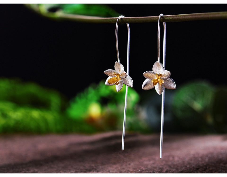 Sterling Silver Blooming Flower Drop Earrings